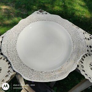 Royal China Lamar pattern round cake platter server vintage cream w gold border